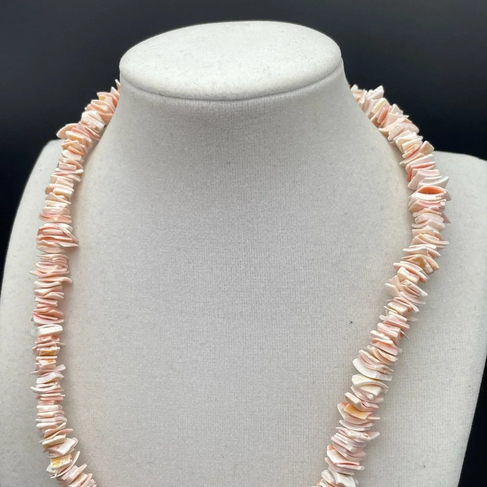 Vintage‎ Peach White Chip Shell Surfer Pukka Choker Necklace Beach Jewellery